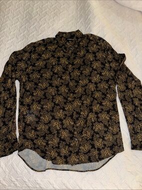 The Kooples Black and Gold Paisley Button-Down Shirt